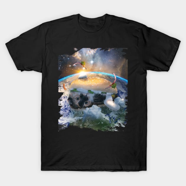 Giant Cat Hamburger Cheeseburger In Space T-Shirt by Random Galaxy